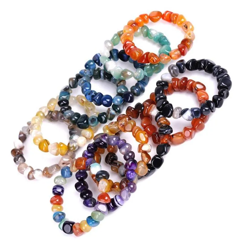 Beaded Natural Agate Stone Bracelets Bangles Fashion Men Beaded Strands Irregar Shape Gravel Women Colorf Beads Elastic Bracelet Jewe Dhl3P