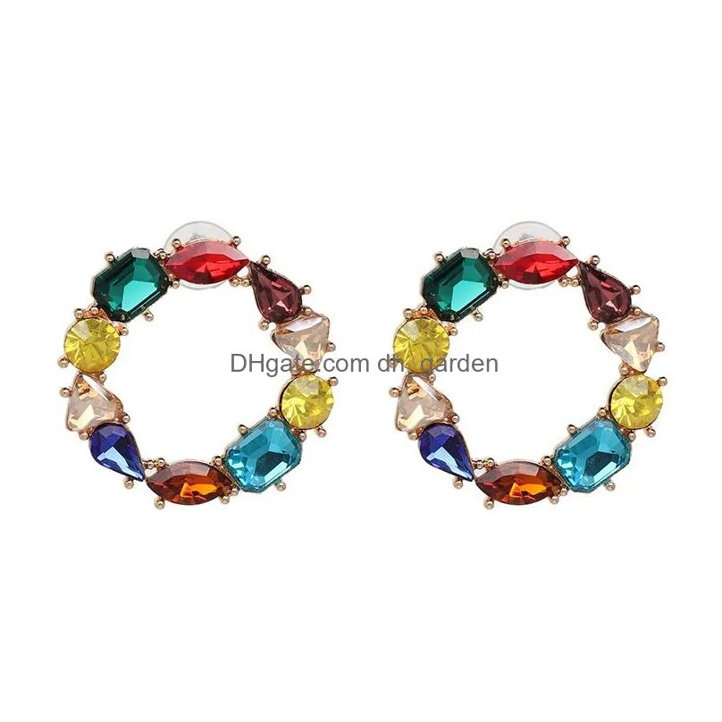 Hoop & Huggie Boho Round Circle Colorf Crystal Pendant Drop Earrings Women Wedding Plating Alloy Statement Hoop Jewelry Dro Dhgarden Dh87K