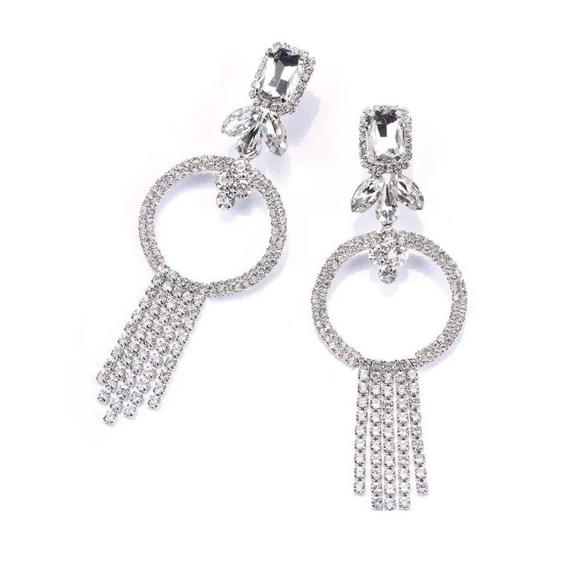 Stud Luxury Studs Tassel Drop Earrings Fashion Design Jewelry Long Dangles Exaggerated Big Statement Crystal Rhinestone Love Party Ea Dhsck