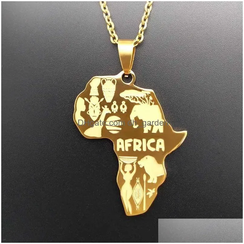 Pendant Necklaces 4 Color Africa Map Pendant Necklace For Women Men Fashion Hip Hop Stainless Steel Chain Jewelry Wholesale Drop Deliv Dhlr3