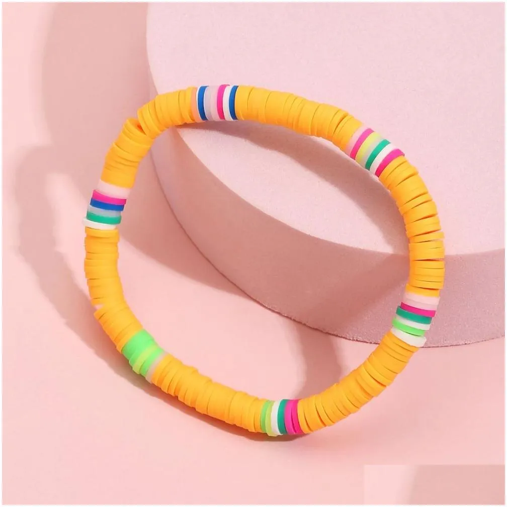 Beaded Surfer Heishi Clay Bead Strands Bracelets Fashion Women Rainbow Stackable Beaded Stretch Friendship Hand Charms Boho Bohemia S Dhvhl