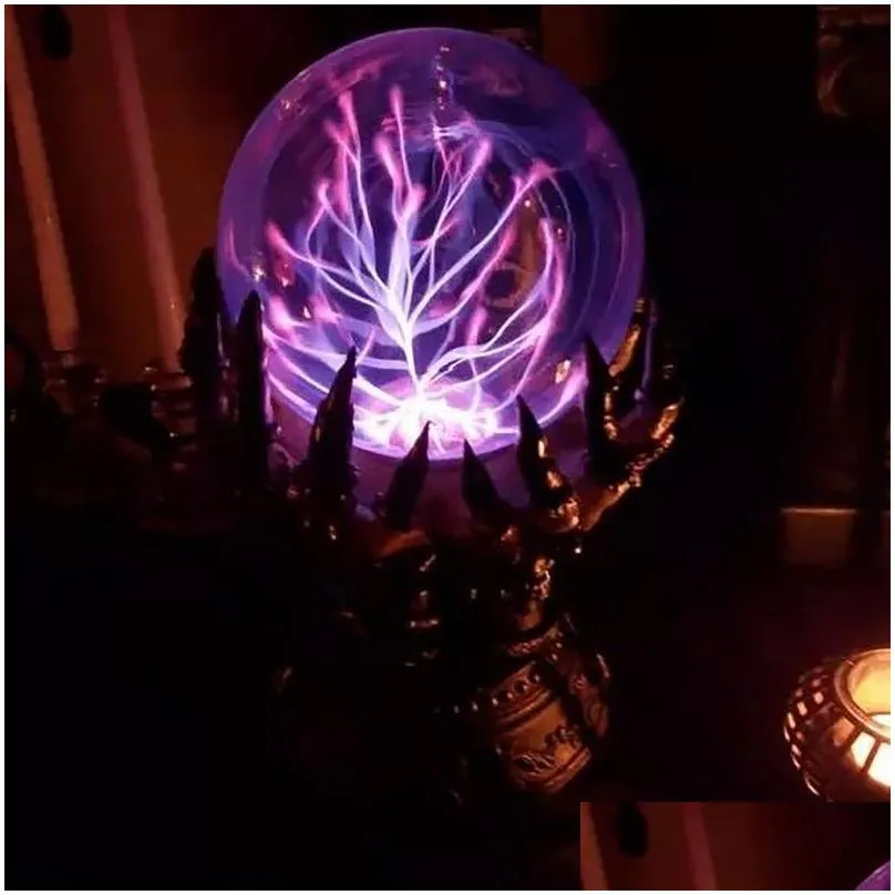 creative glowing halloween crystal deluxe magic skull finger plasma ball spooky home decor 220614