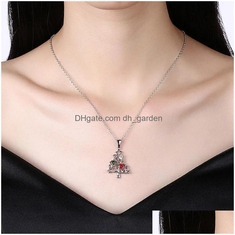 Pendant Necklaces New Arrival Christmas Tree Zircon Chain Necklace For Women Rose Gold Palted Copper Elegant Pendants Jewelr Dhgarden Dhabq