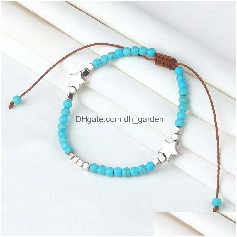 Chain New Arrival 4Mm Turquoise Beads Bracelet For Women Sier Color Star Ccb Adjustable Size Handmade Woven Fashion Jewelry Dhgarden Dhb4V