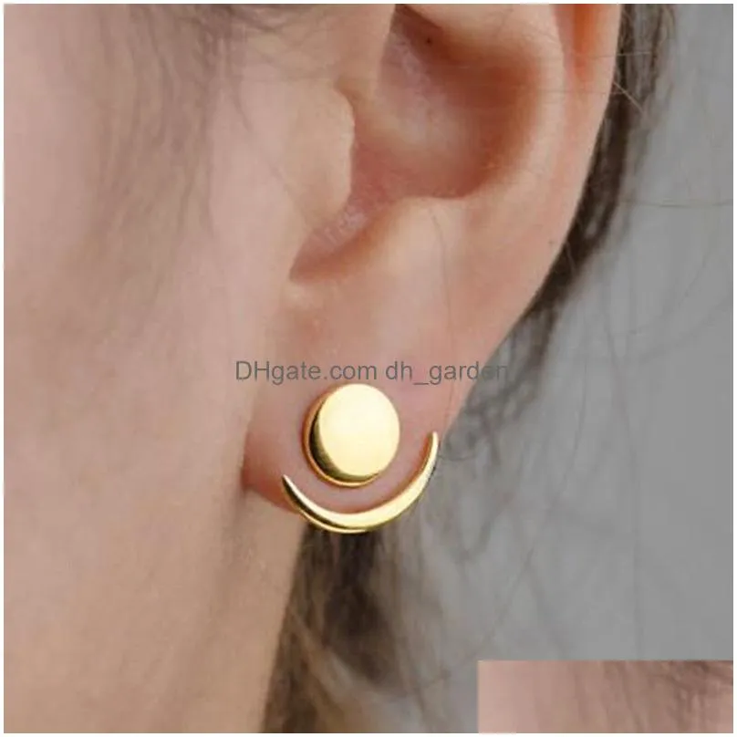 Stud Fashion Crescent Moon Sun Geometric Stud Earring For Women High Quality Copper Gold Rose Sliver Color Trendy Jewelry G Dhgarden Dhahl