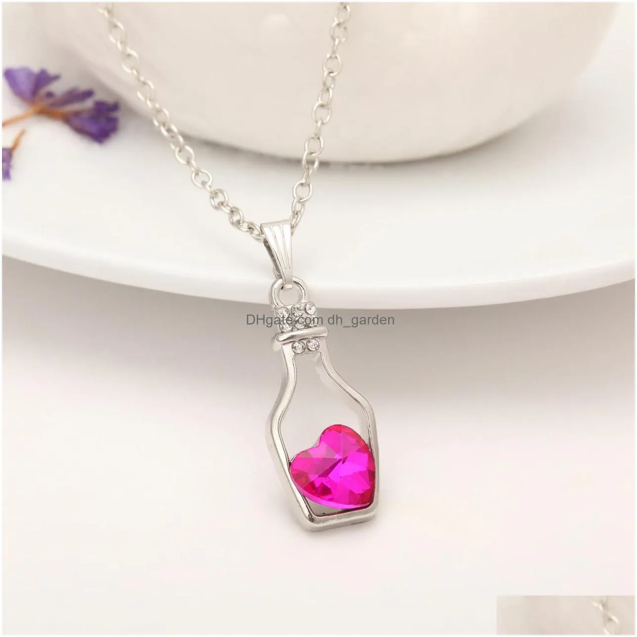 Pendant Necklaces Fashion Cute Crystal Rhinestone Heart Wishing Bottle Necklacependant Women Jewelry Fit Lover Gift Girl Cho Dhgarden Dhne7