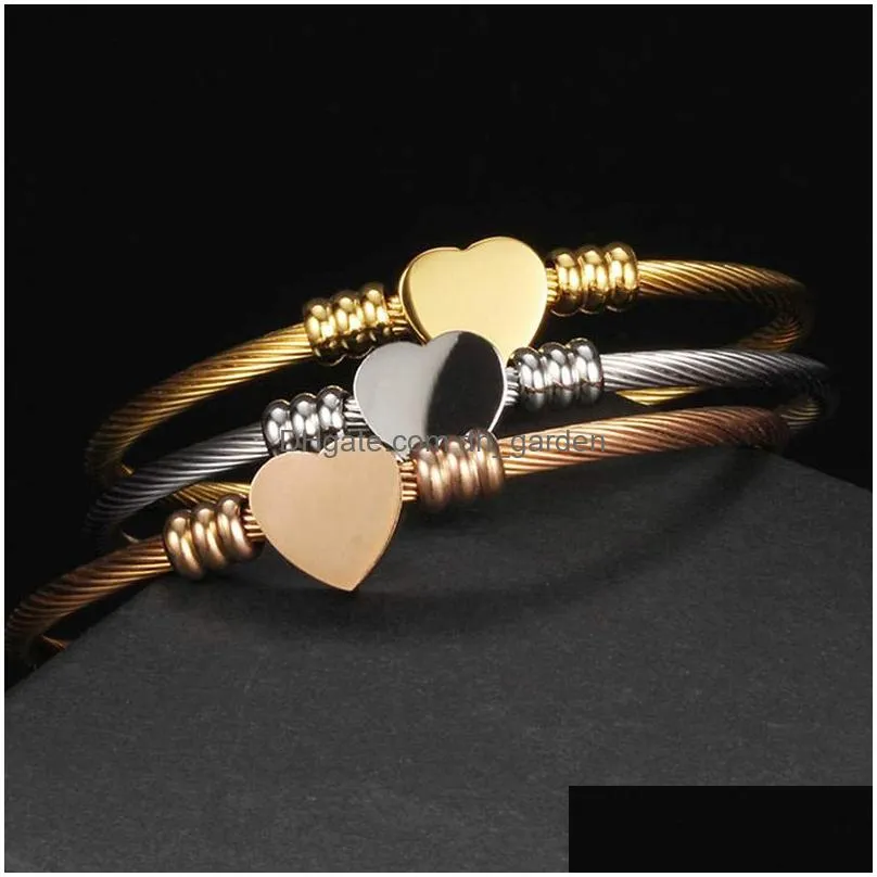 Bangle New Heart Adjustable Gold Sier Rose Bracelet High Polishing Stainless Steel Screw Charm Bracelets For Drop Delivery Jewelry Br Dhw4Y