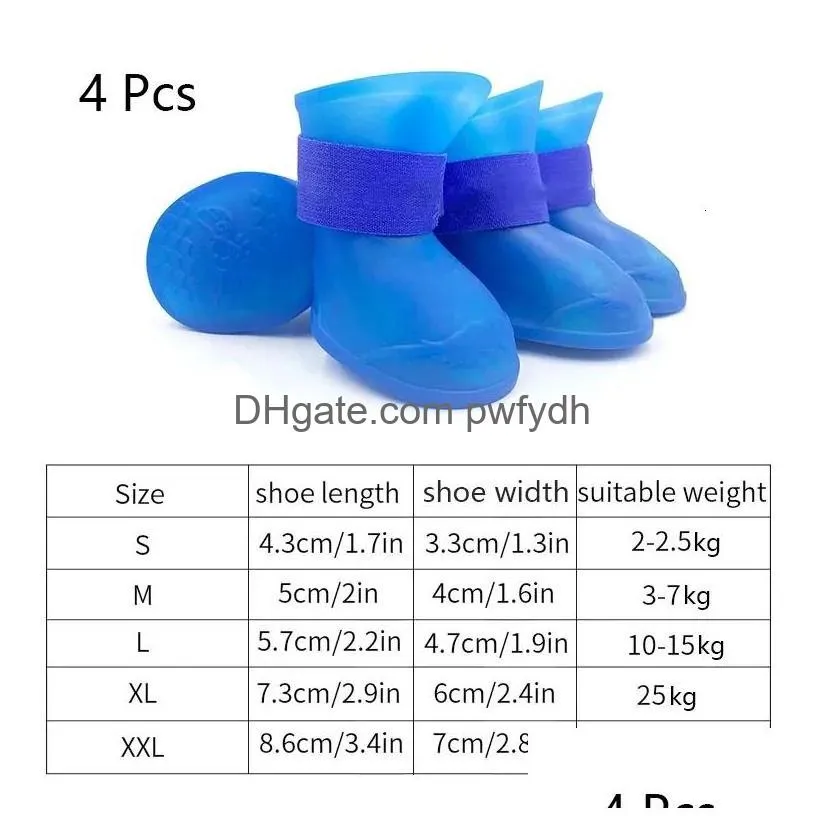 pet protective shoes 4pcs waterproof rainshoe anti slip rubber boot for small medium large dogs cats outdoor shoe dog ankle boots accessories