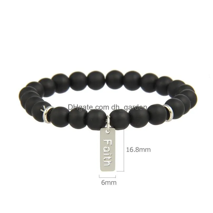 Beaded 8Mm Black Matte Beads Natural Stone Bracelets For Men Elasticity Bracelet With Anchor Dream Faith Charm Designer Jew Dhgarden Dh7Sl