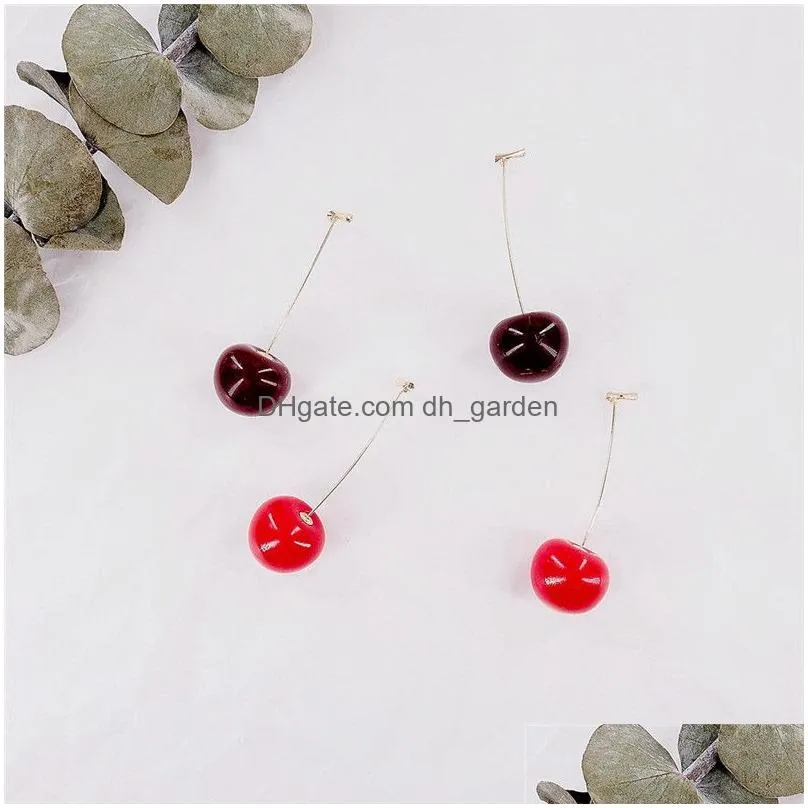 Dangle & Chandelier Unique Design Sweet Fruit 3D Red Cherry Resin Pendant Earring For Women Gold Alloy Fashion Drop Earring Dhgarden Dhusa