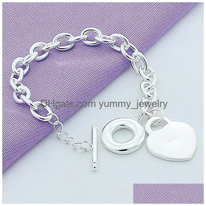 Charm Bracelets 925 Stamped Esigner Bracelets For Women T O Heart Clasp Sterling Sier Girls Lady Charms Jewelry Fashion Link Chain Ba Dheps