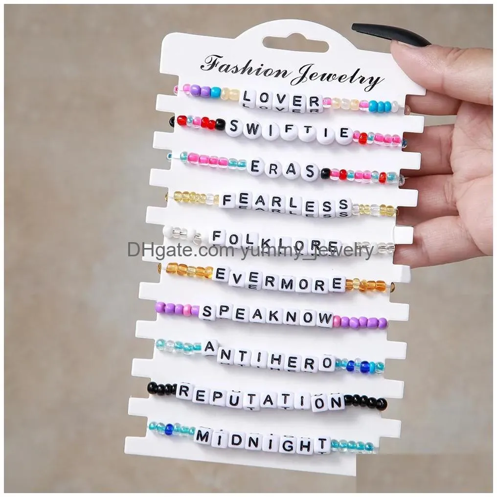 Beaded 11Pcs Taylor Swiftie Friendship Bracelets Set Surfer Heishi Beads Strands Fearless Letter Charm Stackable Soft Clay Boho Wrist Dhdgh