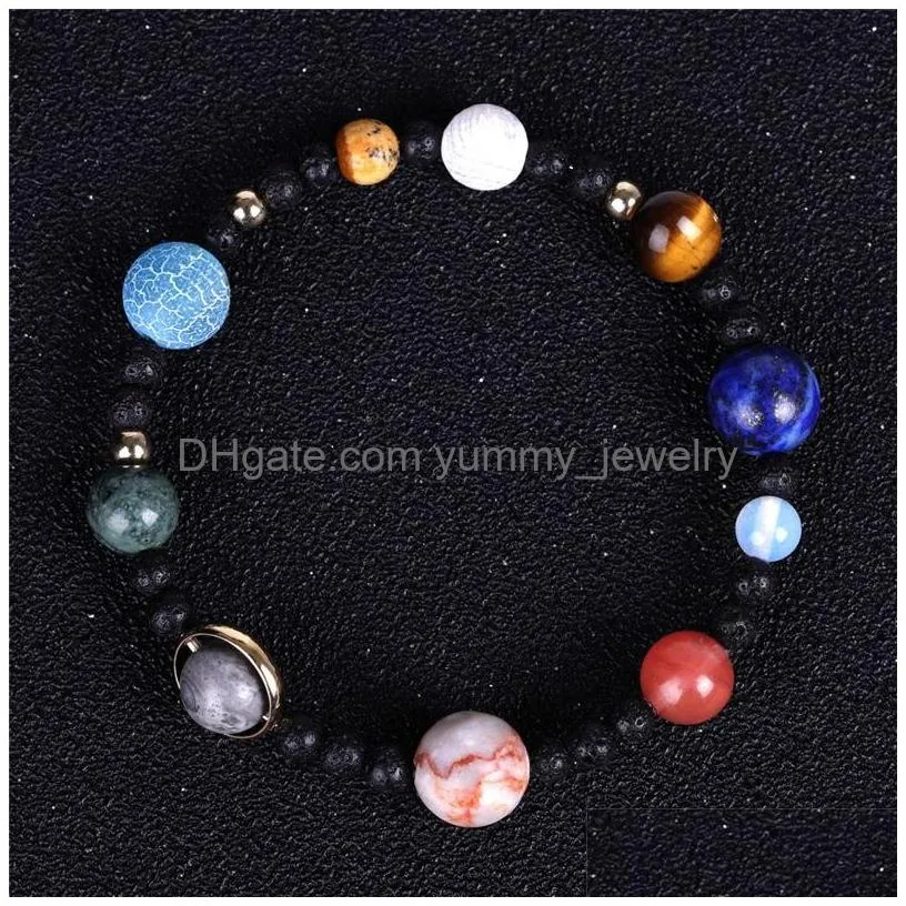 Beaded Natural Stone Beaded Strands Galaxy Solar System Bracelet Universe Nine Planets Earth Stars Moon Bracelets For Women Mens Fash Dhsrk