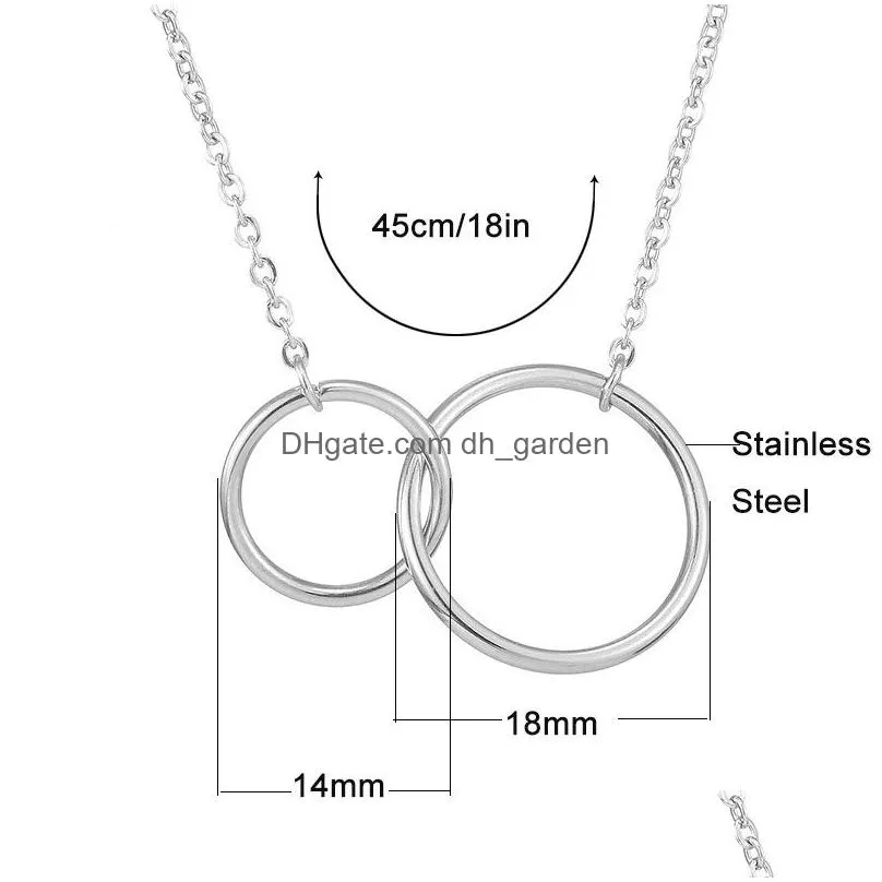 Pendant Necklaces Fashion Friendship Double Circles Pendant Necklaces Gold Sier Chain Necklace Women Two Interlocking Infini Dhgarden Dhhbj