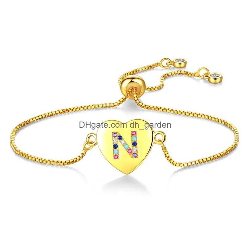 Chain Fashion 26 Initial Letter Charm Bracelet Gold Plated Cubic Zirconia A To Z Adjustable English Alphabet For Women Jewelr Drop De Dhpqj