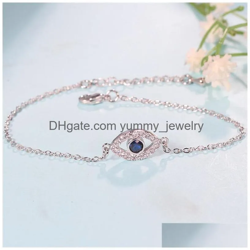 Charm Bracelets Blue Evil Eye Charm Bracelet Crystal Zircon Link Chain Bracelets Fashion Vintage Bangles For Women Girls Statement Ic Dhhev