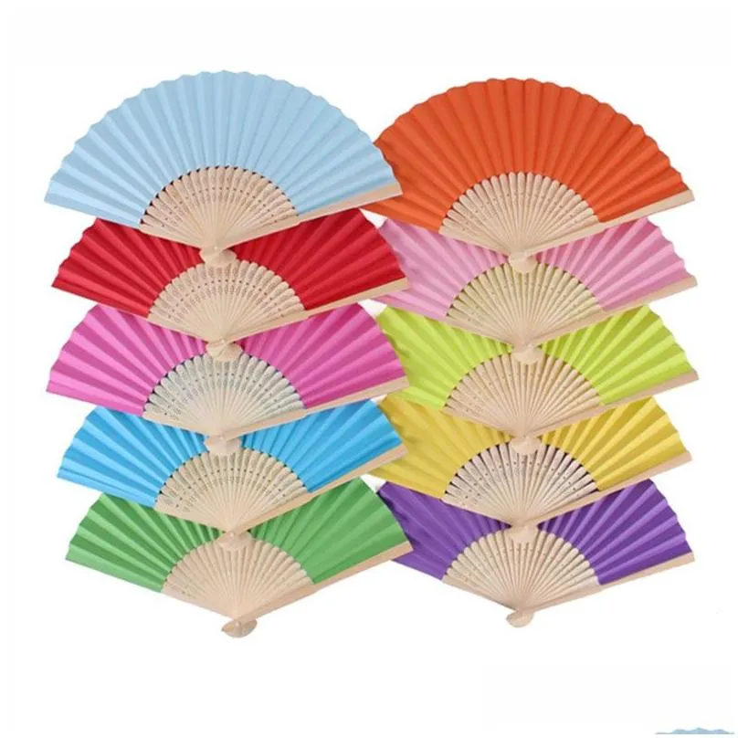 candy color diy folding fan party favor single sided paper fan childrens painting gift supplies 12 colors