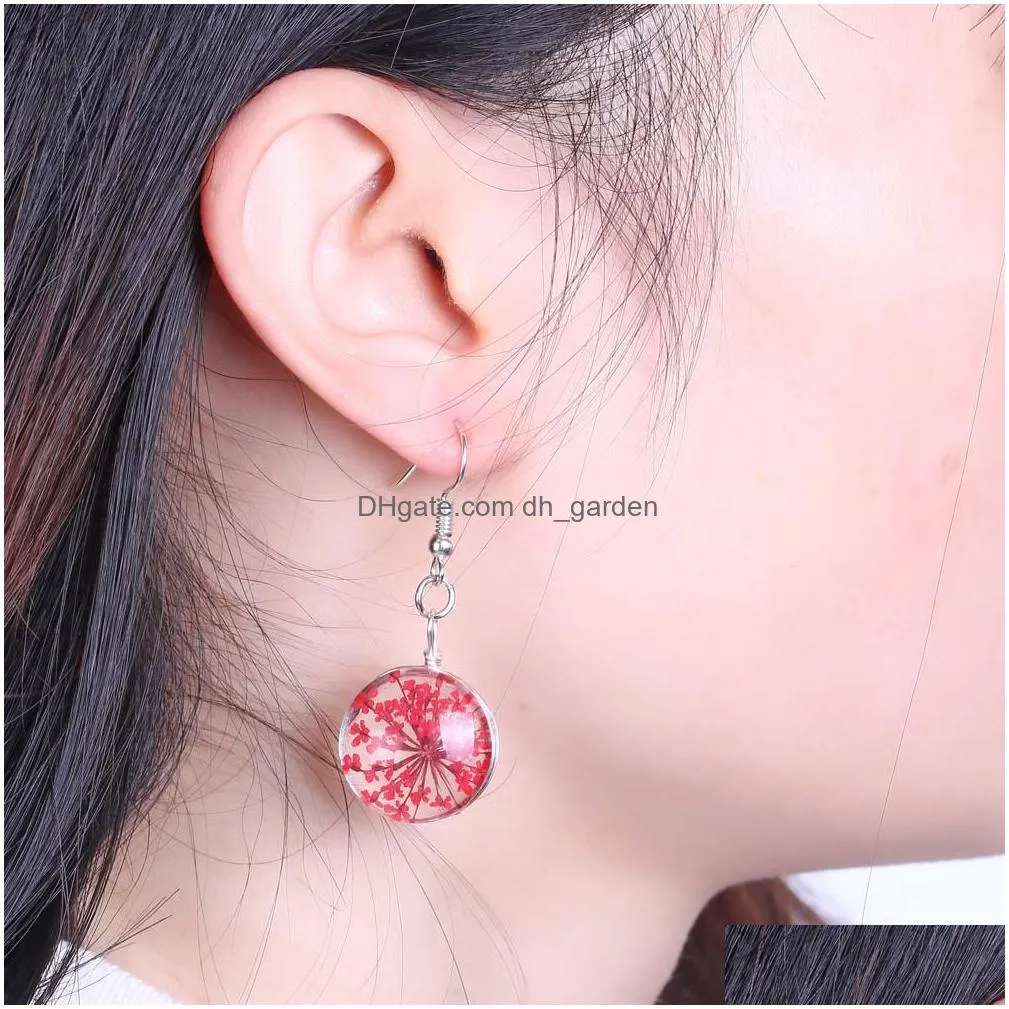 Dangle & Chandelier Sell Dried Flower Glass Pendant Sier Plating Hook Dangle Earring For Women Unique Design 10 Color Drop Fashion Dr Dh19G