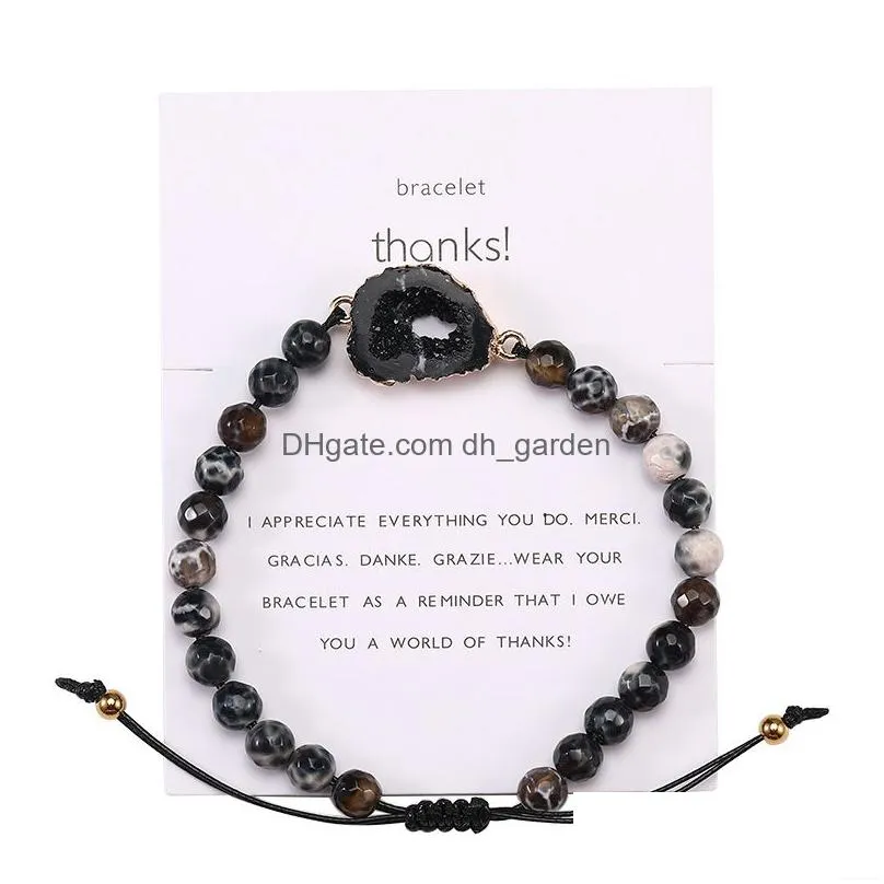 Charm Bracelets Bohemian Resin Druzy Charms Natural Stone Agate Beads Bracelets With Card Handmade Braided Friendship Brace Dhgarden Dhe8K