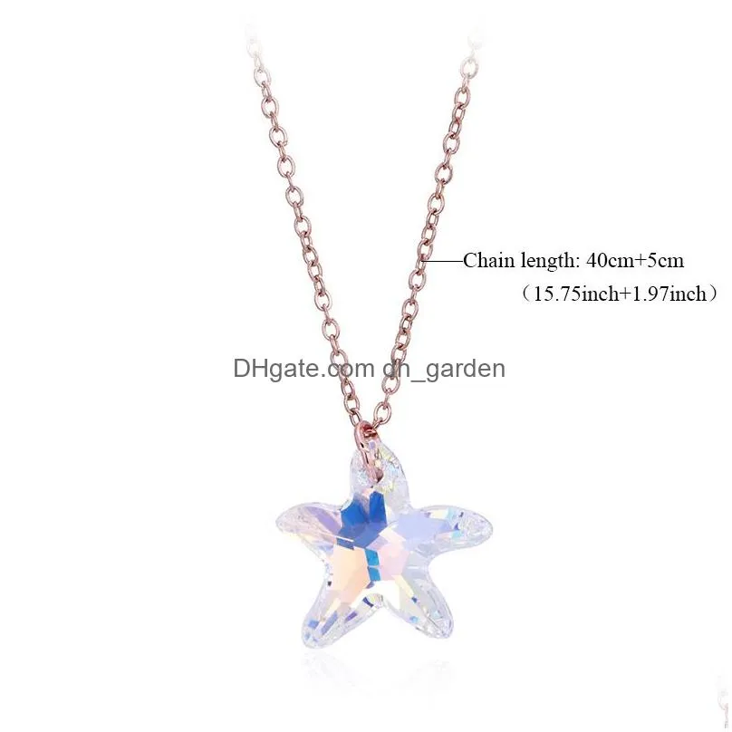 Pendant Necklaces New Titanium Steel Lucky Star Pendant Necklace For Women Girlfriend Sparkling Crystals Jewelry Birthday Gi Dhgarden Dh1Gb