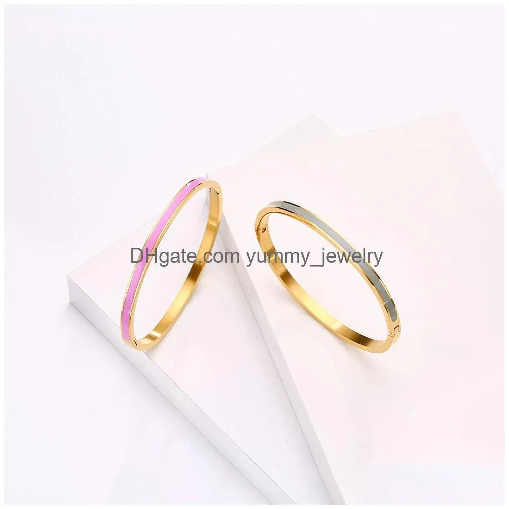 Bangle Titanium Steel Enamel Bangles 4/6Mm Women Gold Epoxy Bracelets Brand Charm Buckle Bracelet Fashion Designer Jewelry Accessorie Dhdyv