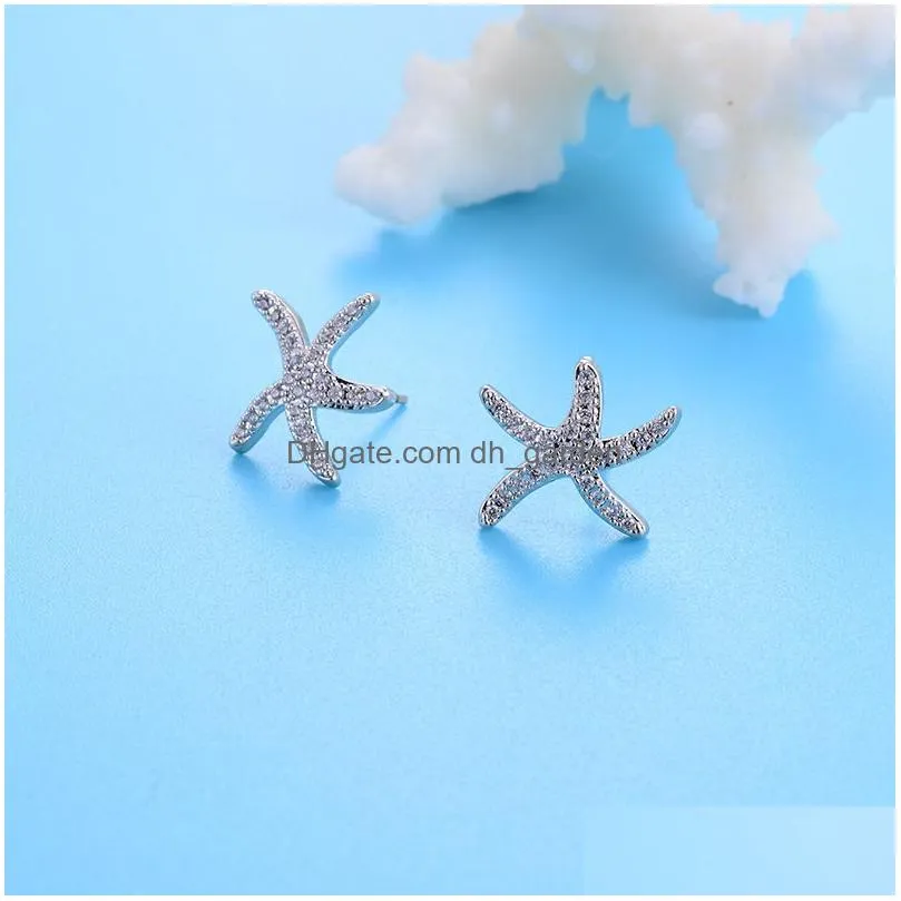 Pendant Necklaces New Sweet Cz Starfish Necklace Earrings For Women Big Gold Star Copper Inlay Zircon Stud Fashion Jewelry C Dhgarden Dhmgc