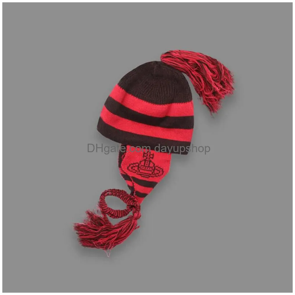 Designer High Quality Vivienne Empress Dowager Of The West Middle Ancient Zhenyi Comics Woolen Ear Protection Tassel Hat Warm Knitted Dhqxe
