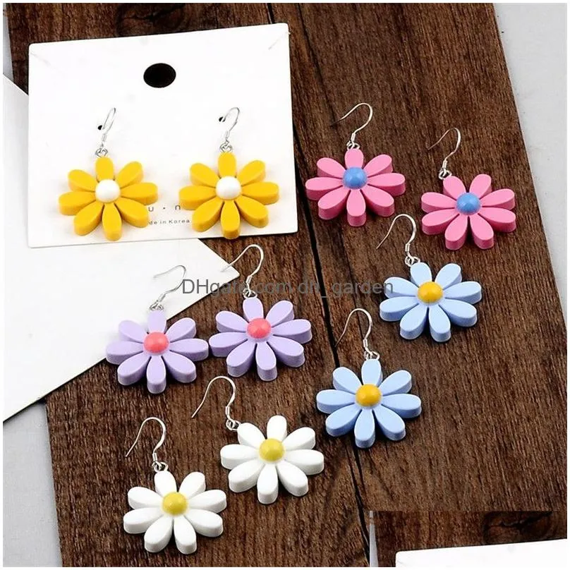 Dangle & Chandelier Unique Design Personality Resin Daisy Pendant Dangle Earring For Women Girls Fashion Colorf Flowers Dro Dhgarden Dhwdv