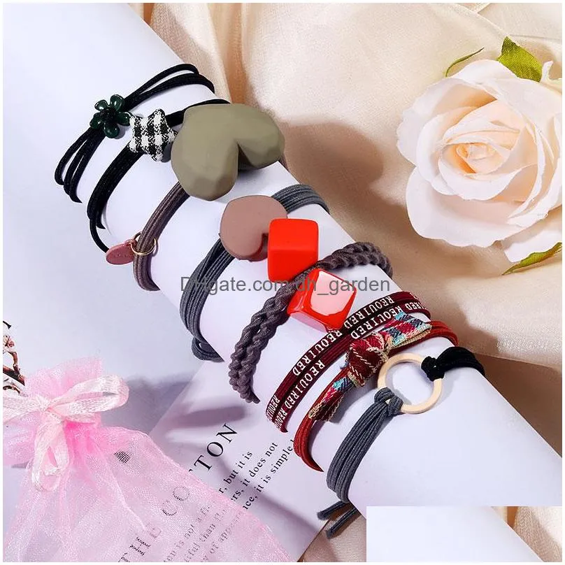 Hair Rubber Bands 8Pcs/Set Women Girls Hair Rubber Bands Ponytail Holder Elastic Resin Heart Star Bow Cube Charm Fashion Ro Dhgarden Dhdrq