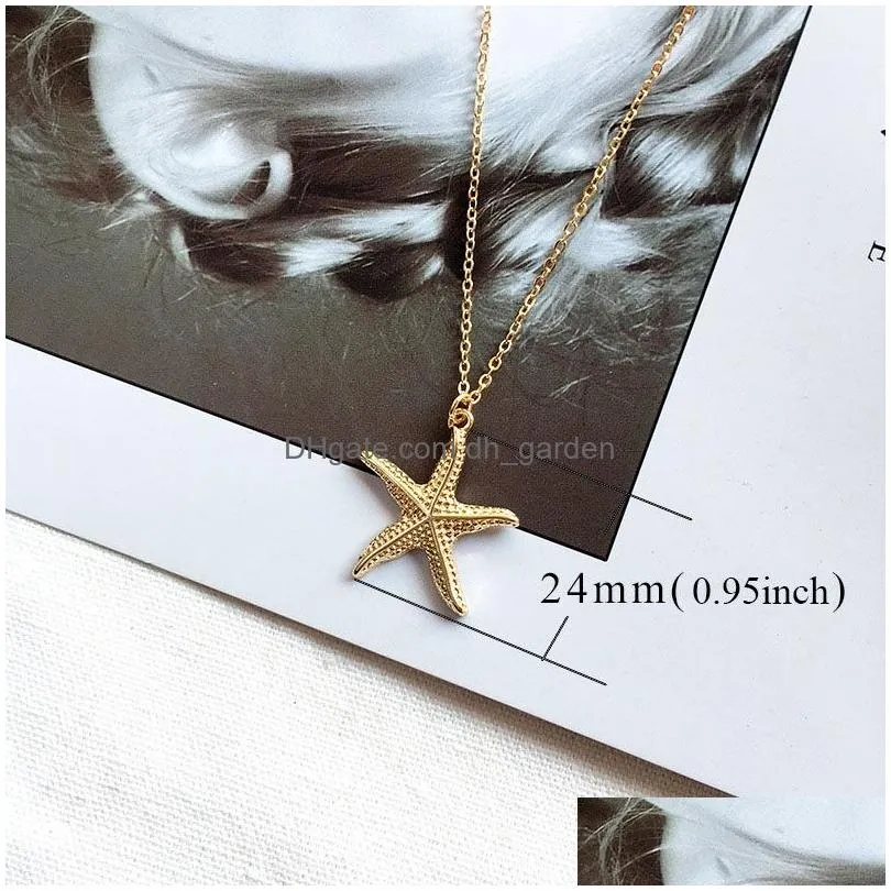 Pendant Necklaces Fashion Gold Alloy Cowrie Shell Necklace For Women Conch Starfish Chain Pendant Summer Beach Jewelry Gift Dhgarden Dhmgb