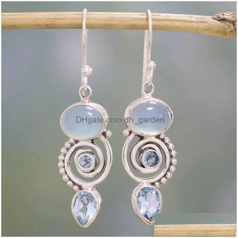 Hoop & Huggie New Arrival Moonstone Vintage Pendant Dangle Earring For Women Waterdrop Round Oval Shape Diamond Elagant Jewelry Gift Dhadj