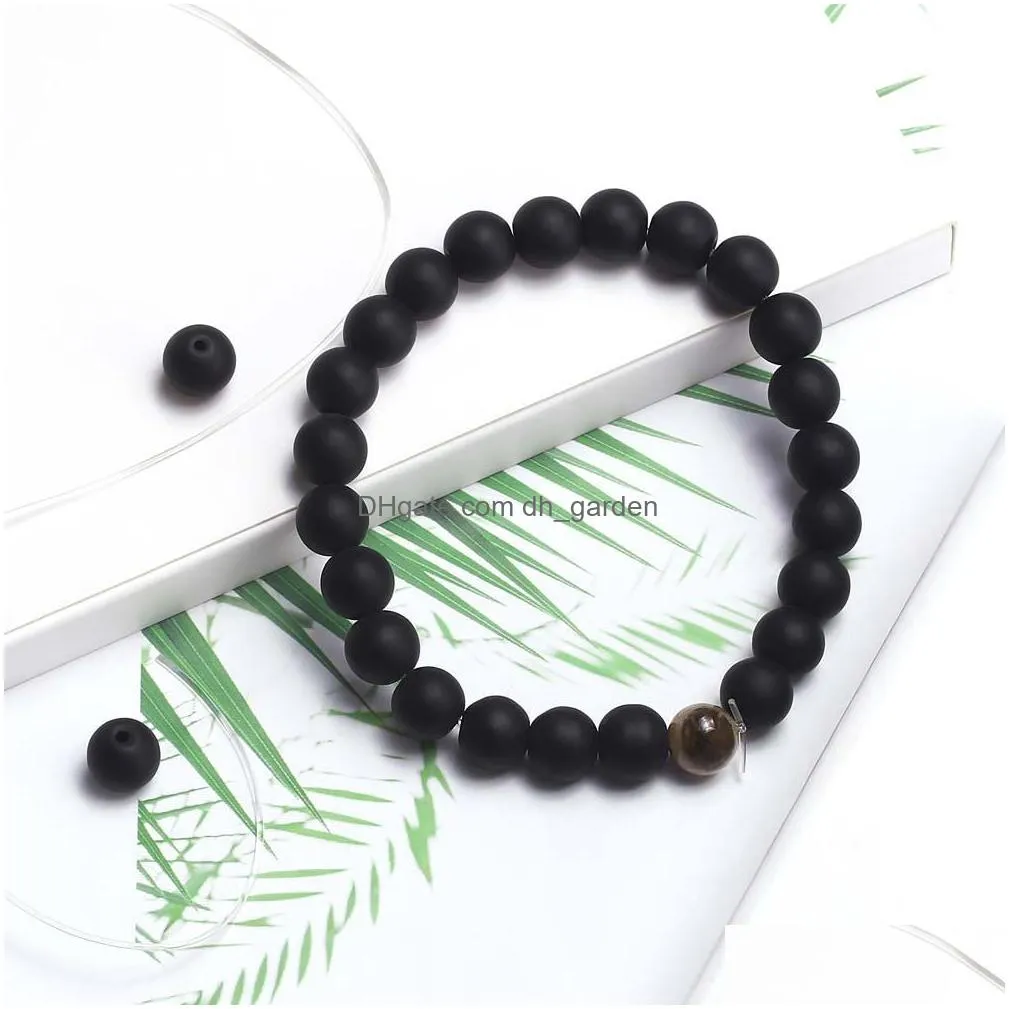 Beaded New Handemade Matte Black White Onxy Howlite Beads Bracelet For Women Man 8Mm Natural Stone Elastic Trendy Jewelry Gift Drop D Dhqtr