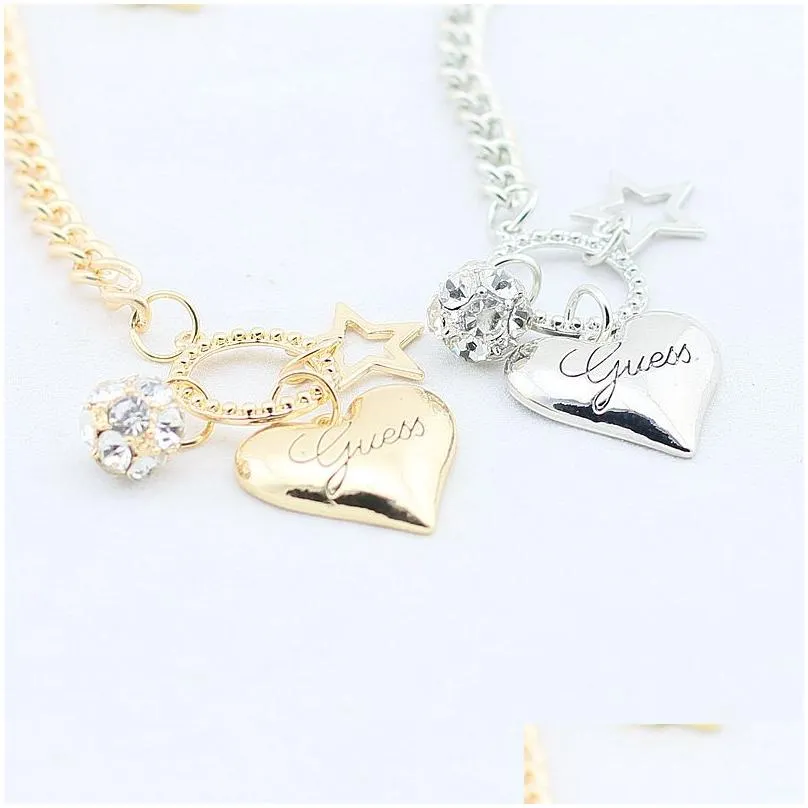 Charm Bracelets Crystal Diamond Bracelets Star Heart Love Bow Design Sier Gold Rhinestone Jewelry Gift For Lady Girls Fashion Elegant Dhgbm