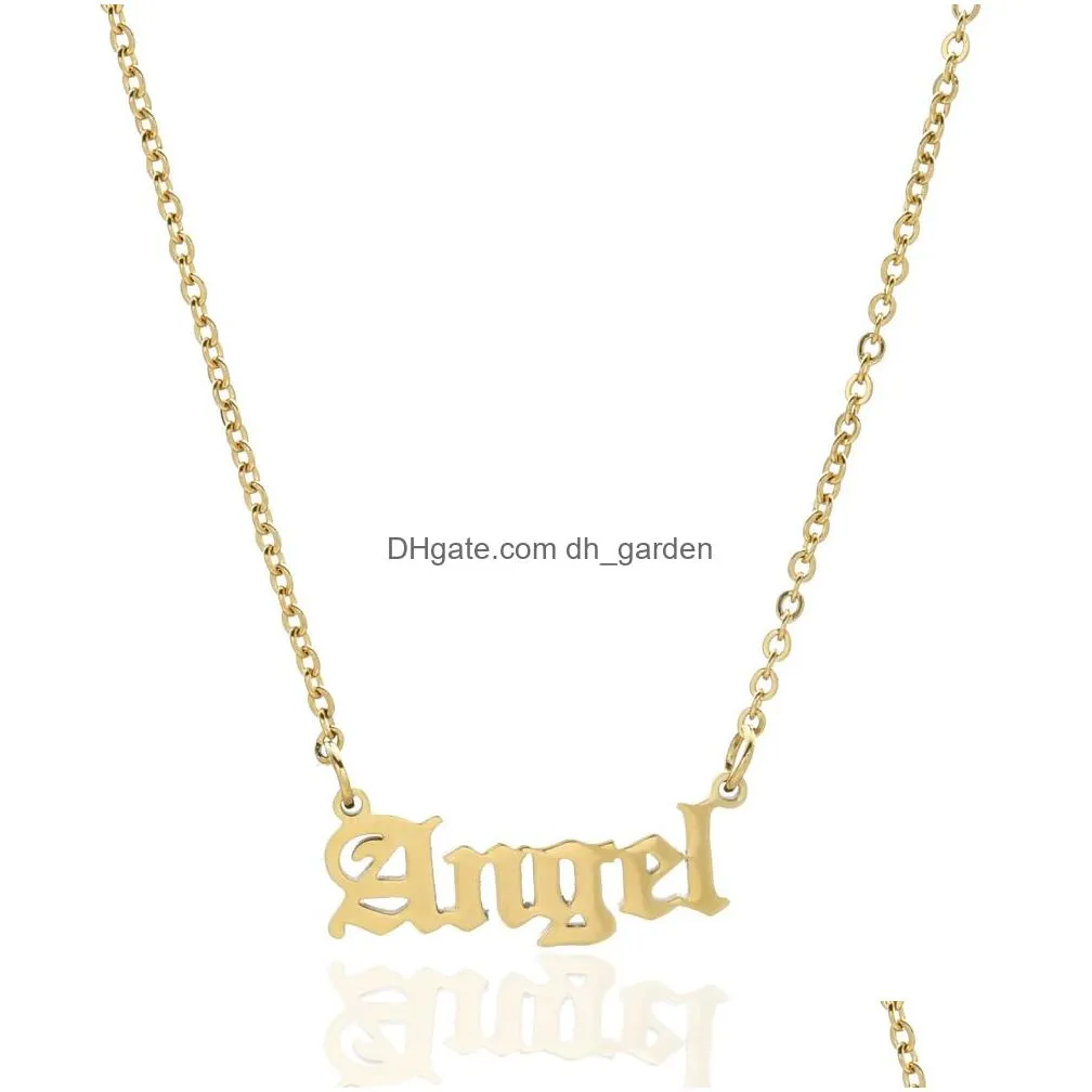 Pendant Necklaces Fashion Women Girls Stainless Steel Ancient Letter Pendant Necklace Babygirl Angle Priness Brat Alphabet C Dhgarden Dhbng