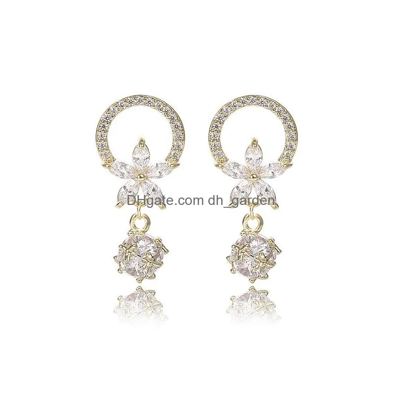 Stud Fashion Designer Jewelry Earrings 925 Sier Cubic Zirconia Flower Dangle Earring For Women Cz Big Gold Hoop Wedding Gift Drop Del Dhgn0
