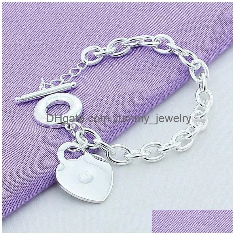 Charm Bracelets 925 Stamped Esigner Bracelets For Women T O Heart Clasp Sterling Sier Girls Lady Charms Jewelry Fashion Link Chain Ba Dheps