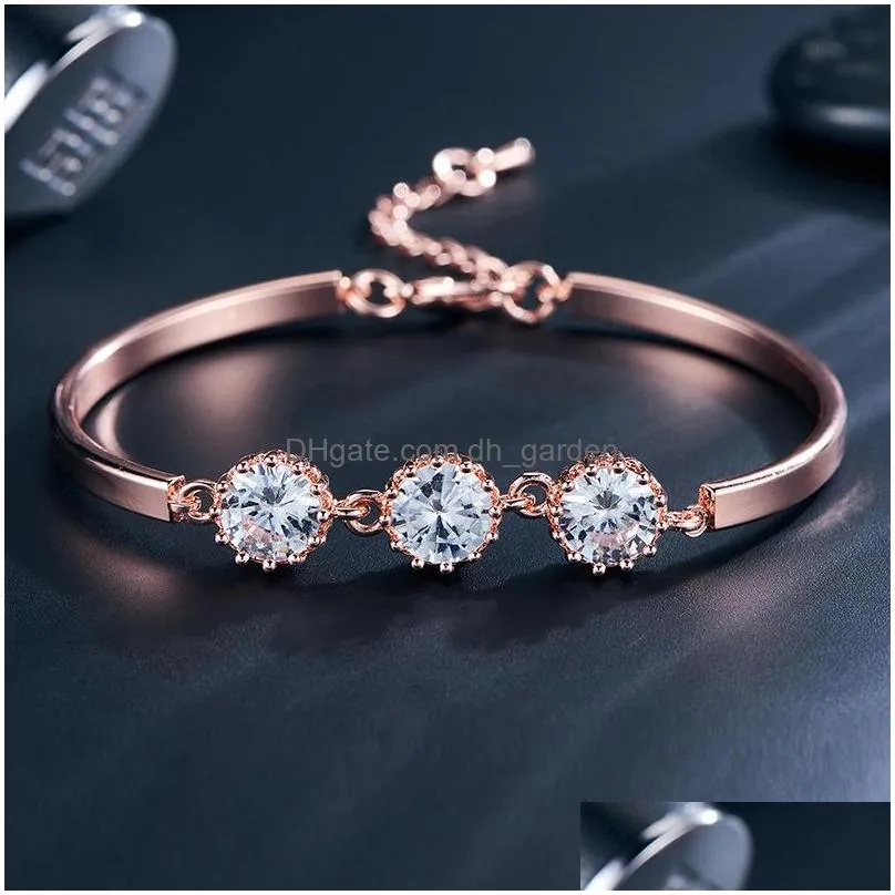 Chain Fashion18K Rose Gold Plated Bangle Bracelet 7Mm 9Mm Cz Cubic Zirconia Adjustable For Women Ing Jewelry Gift Drop Delivery Jewel Dhxlq