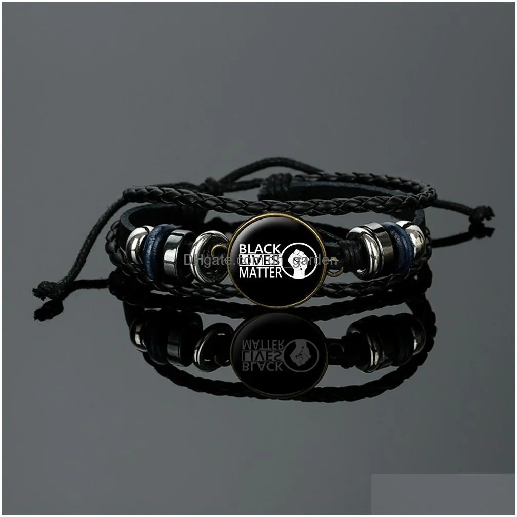 Chain I Cant Breathe Black Lives Matter Leather Woven Charms Bracelet For Women Men Glass Button Gemstone Strap Handmade Mt Dhgarden Dhi8D