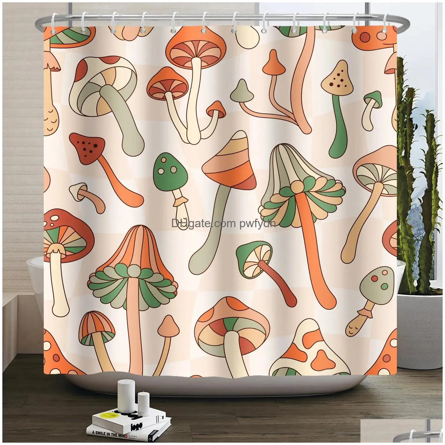 shower curtains retro rainbow mushroom curtain trippy abstract boho floral bathroom polyester waterproof fabric bathtub screen 230626