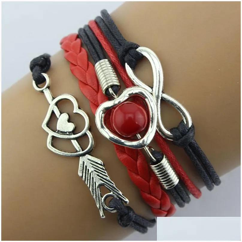 Charm Bracelets New Infinity Charm Bracelets Heart Cupid Arrow Diy Leather Mtilayer Artificial Pearl Bracelet Bangles Fashion Women G Dhecz