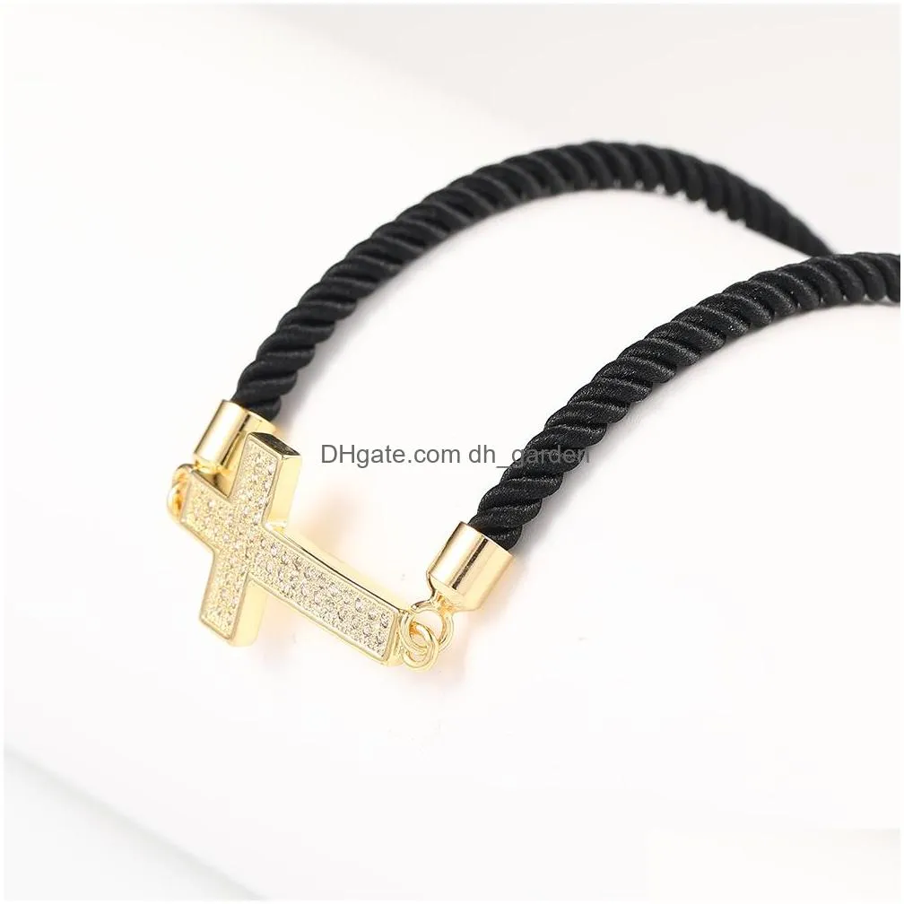 Chain Boho Ethnic Copper Zircon Cross Heart Charm Bracelet For Women Colorf Design Handmade Braided Rope Friendship Bracelets With Ca Dhgwa