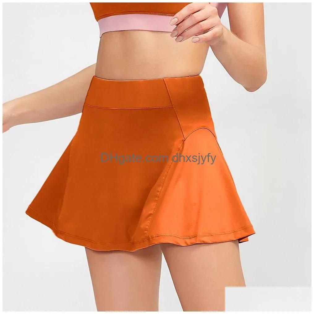 ll-007 tennis skirts pleated yoga skirt gym clothes women running fitness golf pants shorts sports back waist pocket zipper