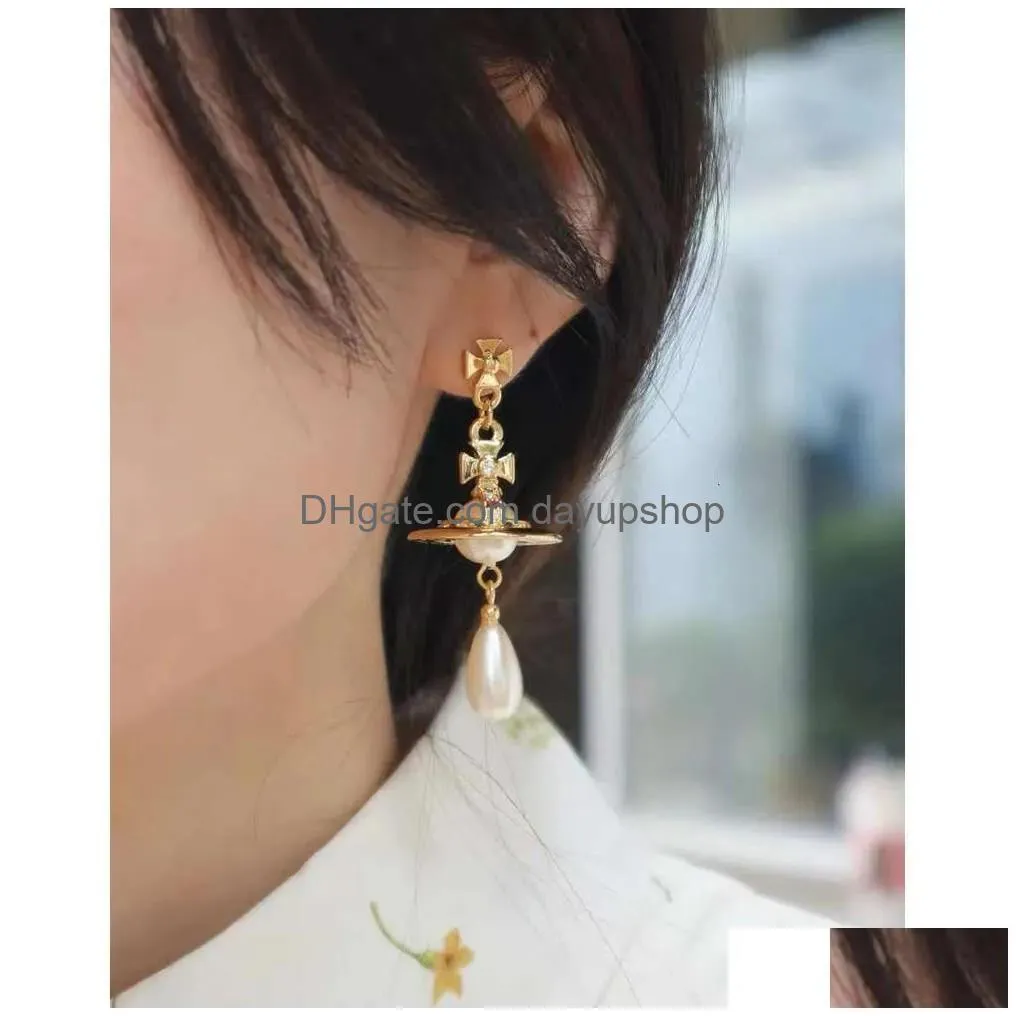 Designer High Quality Empress Dowager Xis Matching Diamond Studded Three-Nsional Water Droplet Pearl Pendant Cosmic Planet Temperamen Dhmhl