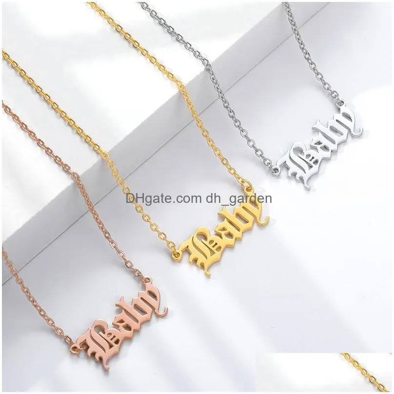 Pendant Necklaces Fashion Women 316L Stainless Steel Ancient Letter Pendant Necklace Babygirl Angle Priness Brat Alphabet Ch Dhgarden Dhzsw
