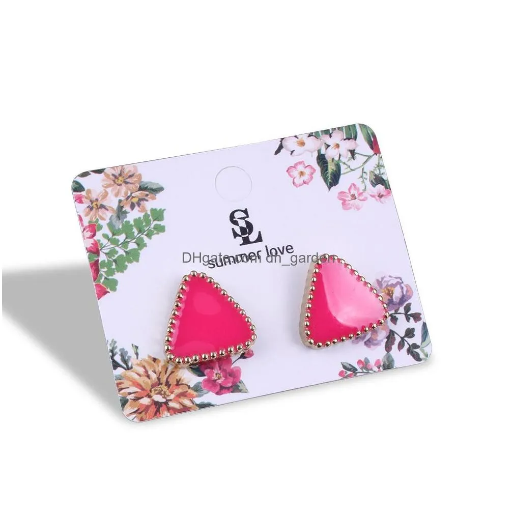Stud 6 Color Sweet Pink Green Enamel Stud Earring For Woman Kid Girl Ear Accessories Cute Geometry Triangle Earings Statement Drop De Dhgjo