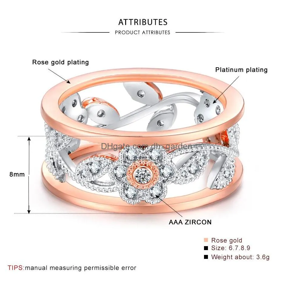Cluster Rings Trendy Luxurious Hollow Out Flower Rings For Women Exquisite Lucky Cz Crystal Leaf Ring European Wedding Jewe Dhgarden Dhxrt