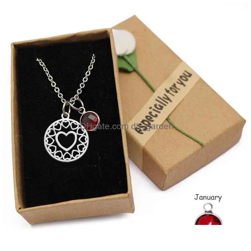 Pendant Necklaces High Quality Stainless Steel Round Heart Shape Pendant Necklace For Women Colorf Crystal Birthstone Charm Dhgarden Dhweh