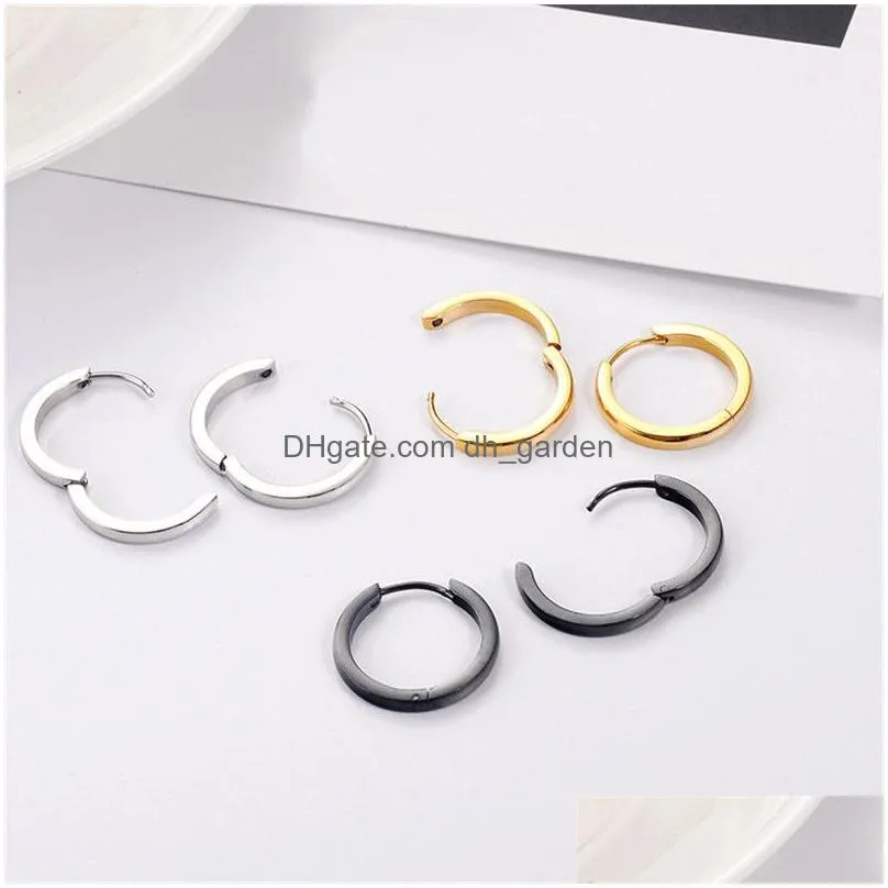 Dangle & Chandelier Fahion Stainless Steel Hoop Earrings 8Mm16Mm Small Simple Gold Sier Rose Black Hie For Women Men Jewelr Dhgarden Dh7Gy