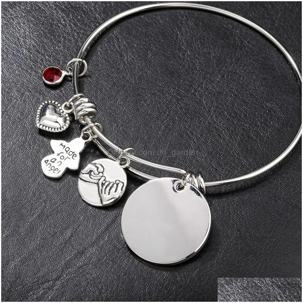 Bangle 2021 New Inspirational Birthstone Charm Bracelet Bangle For Women Angle Friendship Expandable Stainless Steel Wire Drop Delive Dhfq5