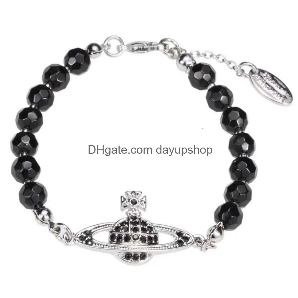 Designer High Quality Empress Dowager Black Agate Jewelry Women Vivienne Unique Design Bracelet For Drop Delivery Dhdhv